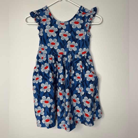 Hanna Andersson Blue Floral Scoop Neck Flutter Sleeves Skater Dress Sz (120) 6-7 - Picture 1 of 5